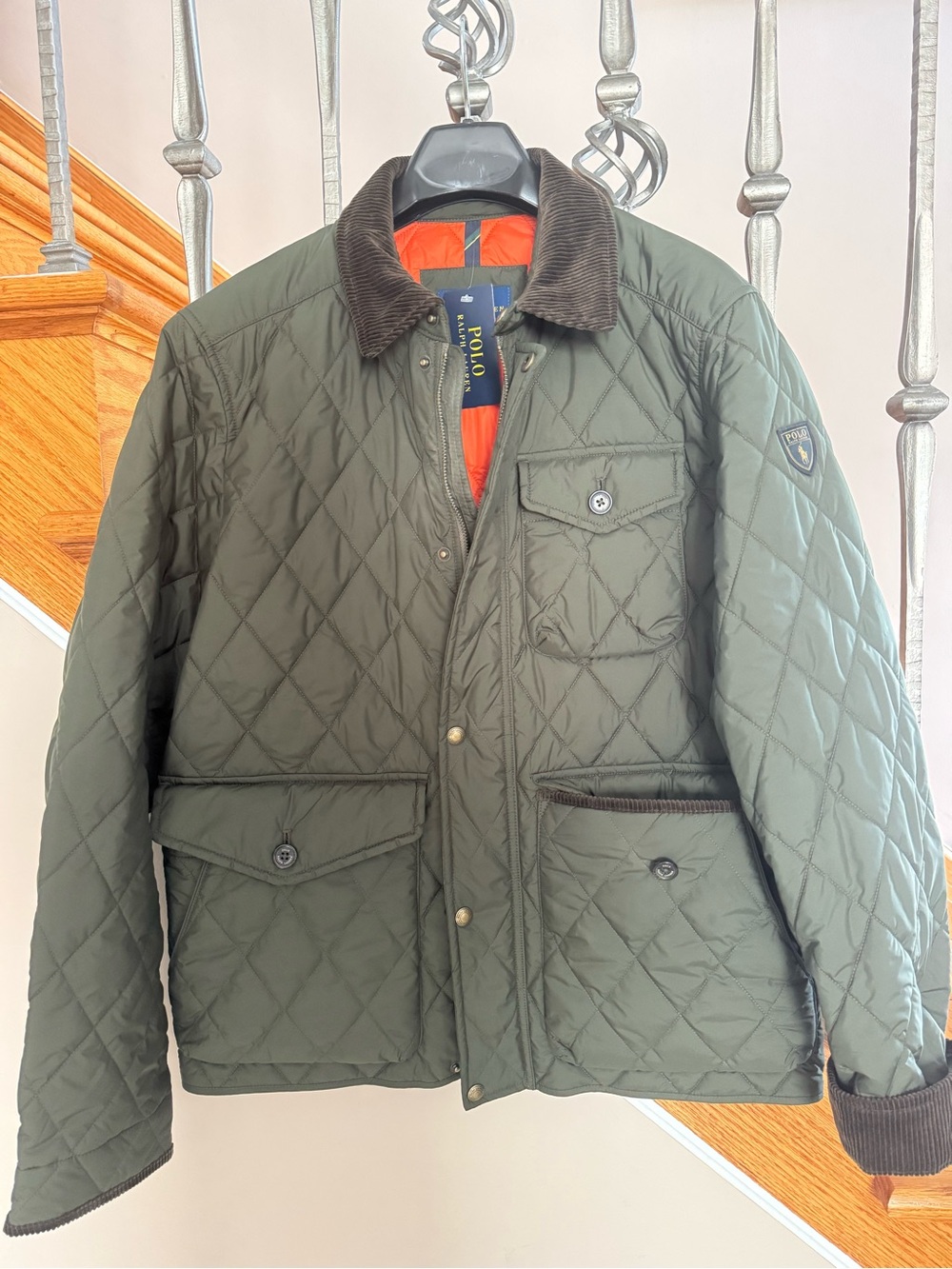Polo by Ralph Lauren Olive Quilted Jacket with Brown Corduroy Collar